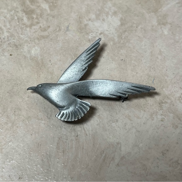 pewter Jewelry - Vintage Pewter Signed Seagull Brooch